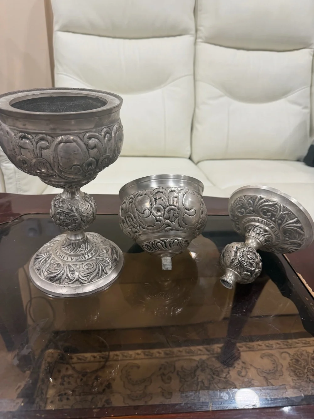 Tibetan Butter Lamp Pair – Antique Style Brass with Silver Polish – 9” Decorativ